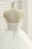 Gorgeous Sweatheart White Wedding Dresses With Appliques A line Tulle Ruffles Bridal Gowns Online