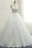 Gorgeous Sweatheart White Wedding Dresses With Appliques A line Tulle Ruffles Bridal Gowns Online