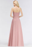 Gorgeous Sweetheart Ruched Long Bridesmaid Dress Dusty Rose Chiffon Strapless Maid of Honor Dress