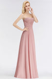 Gorgeous Sweetheart Ruched Long Bridesmaid Dress Dusty Rose Chiffon Strapless Maid of Honor Dress