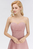 Gorgeous Sweetheart Ruched Long Bridesmaid Dress Dusty Rose Chiffon Strapless Maid of Honor Dress