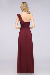 Gorgeous Sweetheart Ruffle Burgundy Chiffon Bridesmaid Dress With One-shoulder
