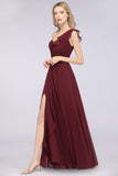 Gorgeous Sweetheart Ruffle Burgundy Chiffon Bridesmaid Dress With One-shoulder