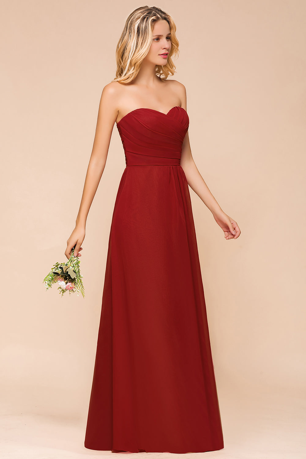 Gorgeous Sweetheart Strapless Rust Bridesmaid Dresses with Ruffle