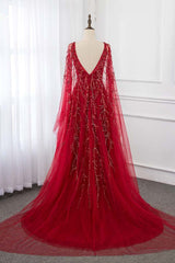 Gorgeous Tulle Jewel Ruffle Burgundy Prom Dresses with Beadings Online