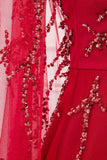 Gorgeous Tulle Jewel Ruffle Burgundy Prom Dresses with Beadings Online