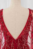 Gorgeous Tulle Jewel Ruffle Burgundy Prom Dresses with Beadings Online