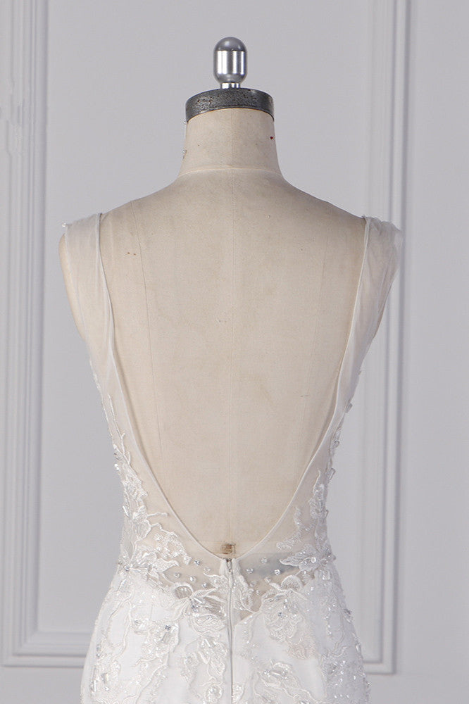 Gorgeous V-Neck Mermaid Lace Appliques Wedding Dress Sequined Sleeveless Bridal Gowns Online