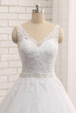 Gorgeous V neck Straps Sleeveless Wedding Dresses White A line Lace Bridal Gowns With Appliques Online
