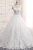 Gorgeous V neck Straps Sleeveless Wedding Dresses White A line Lace Bridal Gowns With Appliques Online