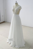 Gorgeous White Lace Backless V-Neck Long Wedding Dress Sleeveless Appliques Bridal Gowns On Sale