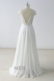 Gorgeous White Lace Backless V-Neck Long Wedding Dress Sleeveless Appliques Bridal Gowns On Sale