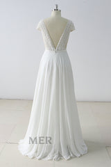 Gorgeous White Lace Backless V-Neck Long Wedding Dress Sleeveless Appliques Bridal Gowns On Sale