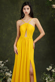 Halter Bridesmaid Dress Long Side Slit