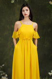 Halter Chiffon Bridesmaid Dress Long WIth Ruffle