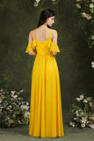 Halter Chiffon Bridesmaid Dress Long WIth Ruffle