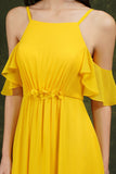 Halter Chiffon Bridesmaid Dress Long WIth Ruffle