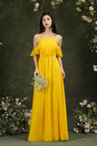 Halter Chiffon Bridesmaid Dress Long WIth Ruffle