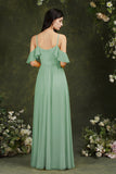 Halter Chiffon Bridesmaid Dress Long WIth Ruffle