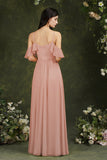 Halter Chiffon Bridesmaid Dress Long WIth Ruffle