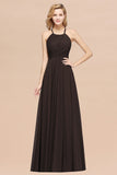Halter Crisscross Pleated Bridesmaid Dress Blue Chiffon Sleeveless Maid of Honor Dress