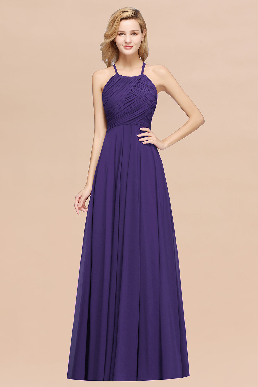 Halter Crisscross Pleated Bridesmaid Dresses Blue Chiffon Sleeveless M Newinlook Halter Crisscross Pleated Bridesmaid Dresses Blue Chiffon Sleeveless M Newinlook