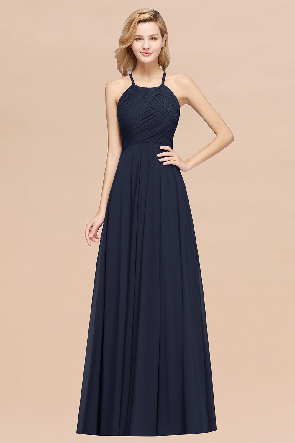 Halter Crisscross Pleated Bridesmaid Dresses Blue Chiffon Sleeveless M Newinlook Halter Crisscross Pleated Bridesmaid Dresses Blue Chiffon Sleeveless M Newinlook