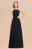 Halter Crisscross Pleated Bridesmaid Dress Blue Chiffon Sleeveless Maid of Honor Dress