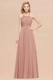Halter Crisscross Pleated Bridesmaid Dress Blue Chiffon Sleeveless Maid of Honor Dress