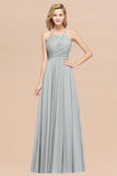 Halter Crisscross Pleated Bridesmaid Dress Blue Chiffon Sleeveless Maid of Honor Dress