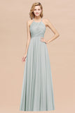 Halter Crisscross Pleated Bridesmaid Dress Blue Chiffon Sleeveless Maid of Honor Dress