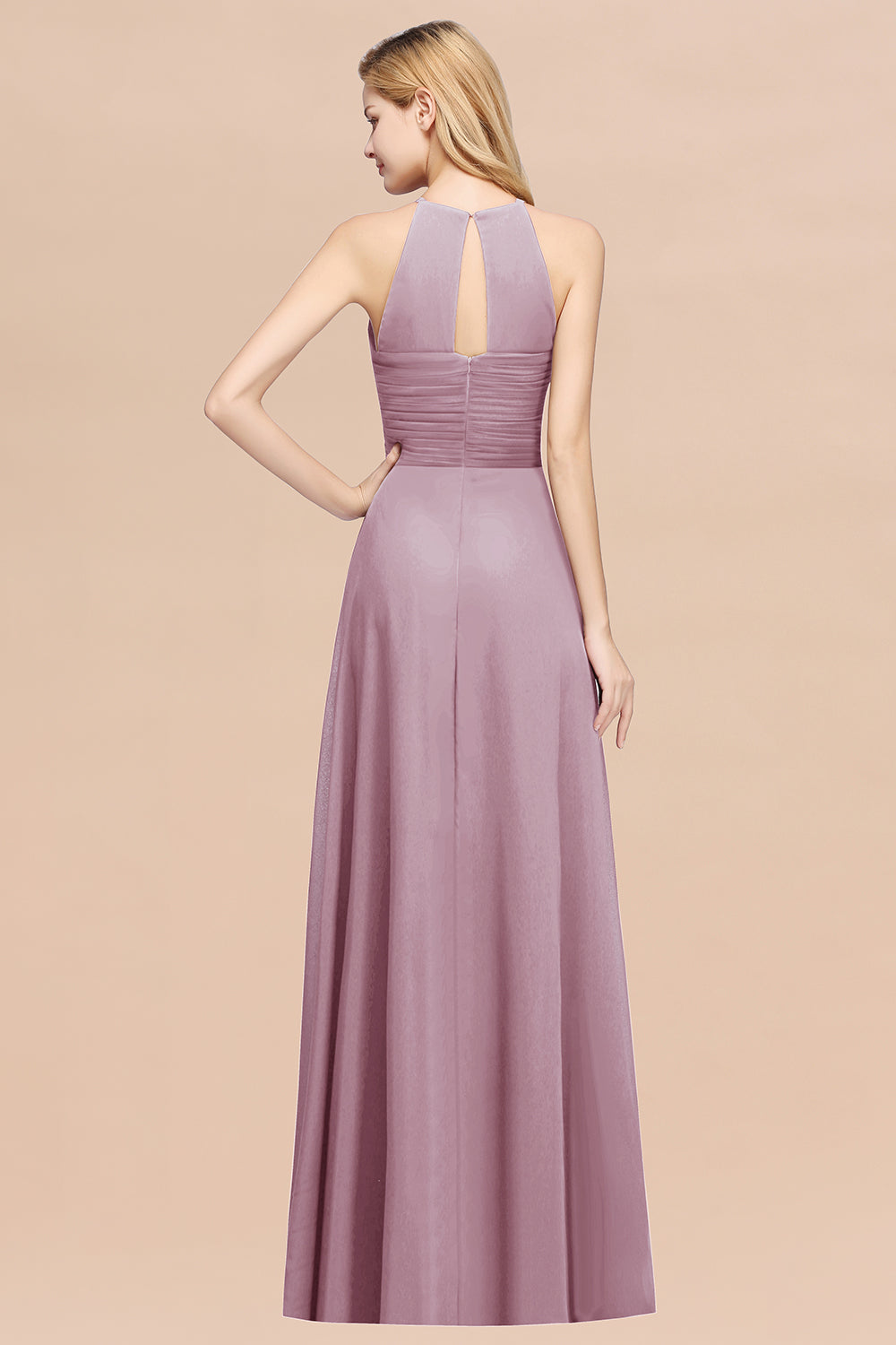 Halter Crisscross Pleated Bridesmaid Dress Blue Chiffon Sleeveless Maid of Honor Dress