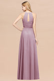 Halter Crisscross Pleated Bridesmaid Dress Blue Chiffon Sleeveless Maid of Honor Dress