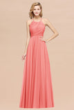 Halter Crisscross Pleated Bridesmaid Dress Blue Chiffon Sleeveless Maid of Honor Dress