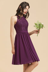 Halter Lace Bridesmaid Dress  Chiffon Sleeveless Short Dress