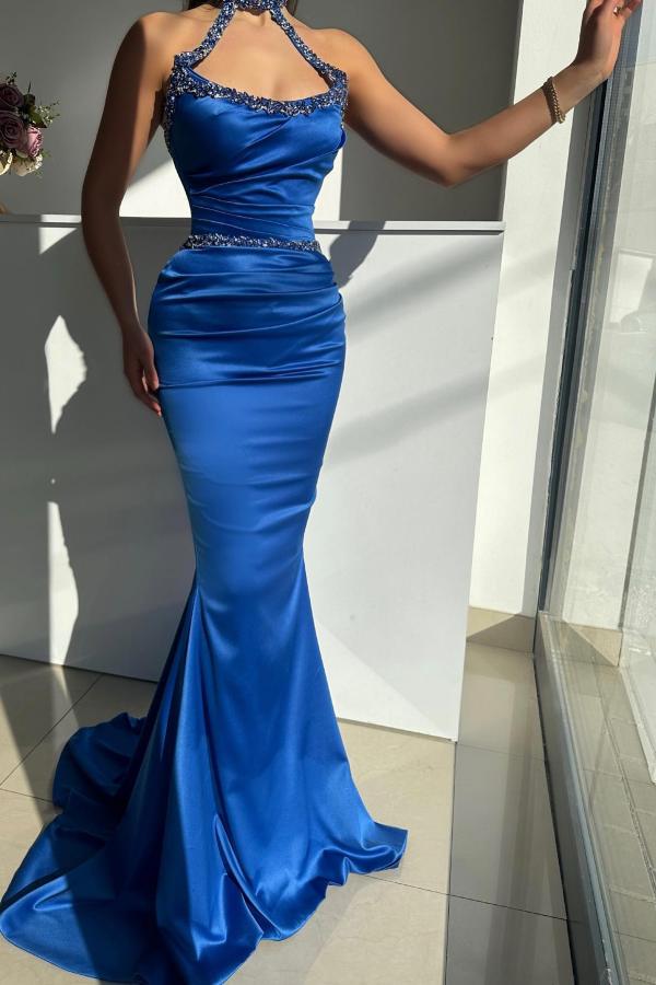 Halter Royal Blue Prom Dress Mermaid Sleeveless