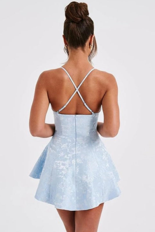 Charming Halter Satin Mini Homecoming Dress Ruffle Floral Jacquard Sho Newinlook Charming Halter Satin Mini Homecoming Dress Ruffle Floral Jacquard Sho Newinlook
