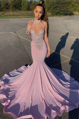 High Neck Mermaid Prom Dress Sleeveless Long