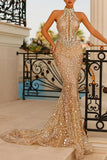 High Neck Sleeveless Evening Prom Dress Mermaid With Beads