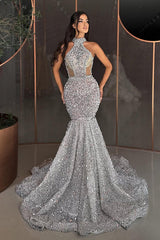 High Neck Sleeveless Prom Dress Mermaid Long Online
