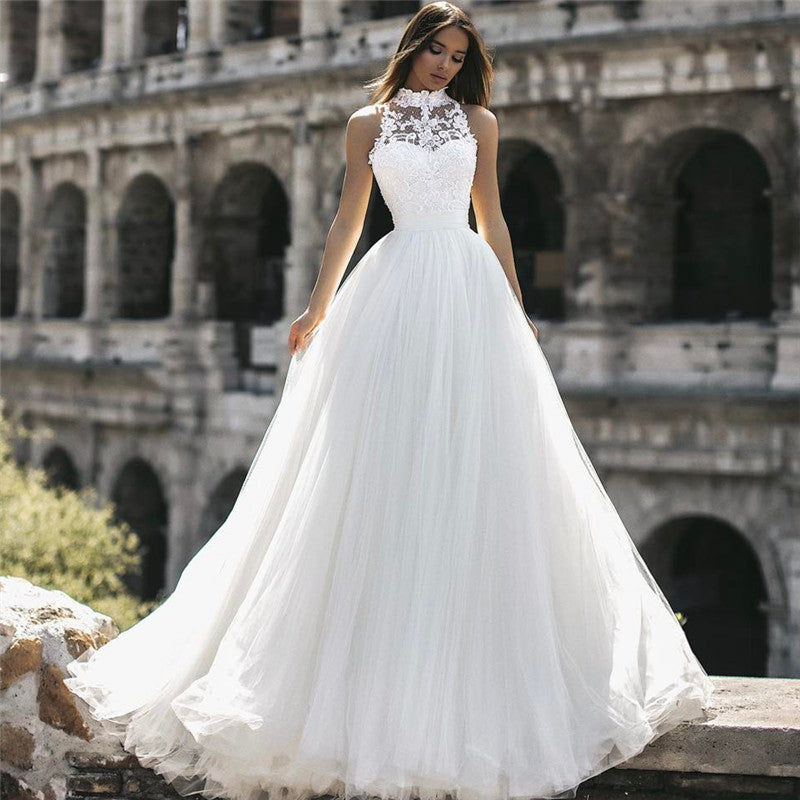 High Neck Sleeveless Tulle Wedding Dress Princess Lace Bridal Gowns Newinlook High Neck Sleeveless Tulle Wedding Dress Princess Lace Bridal Gowns Newinlook