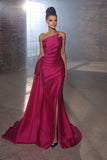 Hot Pink Strapless Prom Dresses Mermaid Sleeveless Split