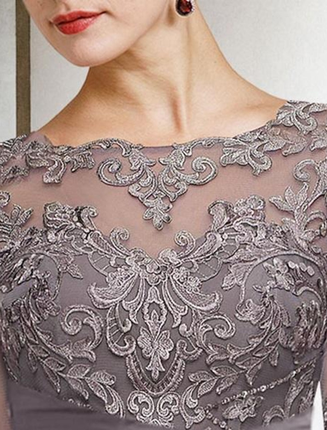 Ankle-Length Mother of the Bride Chiffon Pantsuit with Lace and Jewel Neckline