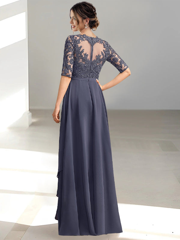 Floor-Length Mother of the Bride Dress with A-Line and Princess Scoop Necklines