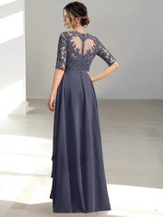 Floor-Length Mother of the Bride Dress with A-Line and Princess Scoop Necklines