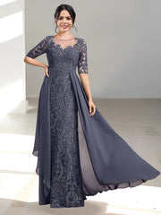 Floor-Length Mother of the Bride Dress with A-Line and Princess Scoop Necklines