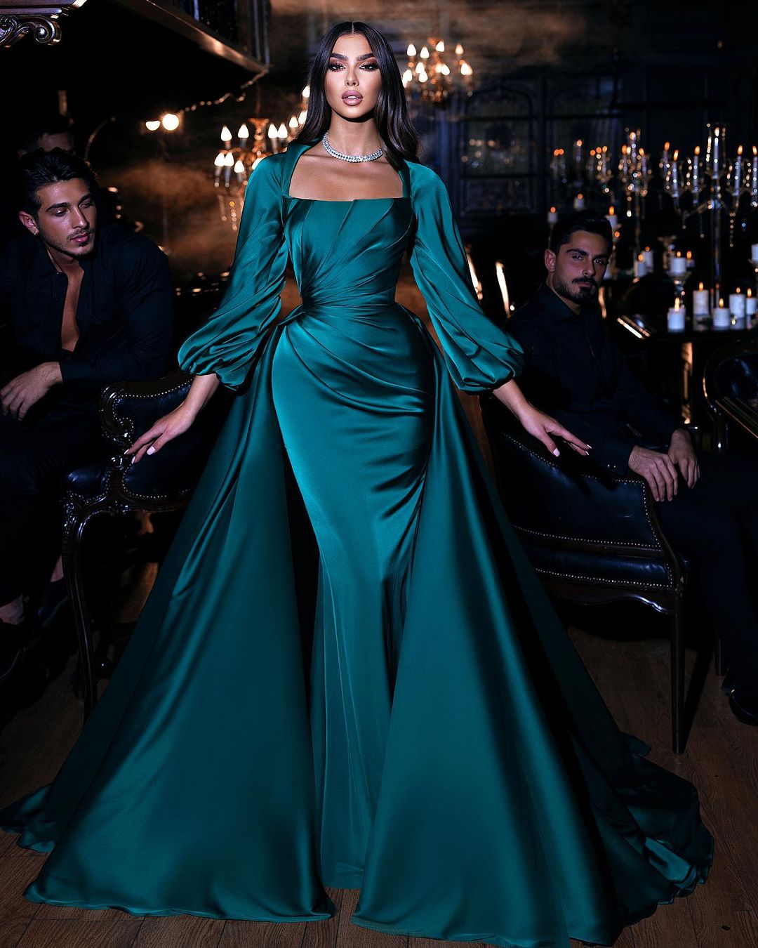 Ink Blue Long Sleeves Prom Dress Mermaid Overskirt Newinlook Ink Blue Long Sleeves Prom Dress Mermaid Overskirt Newinlook