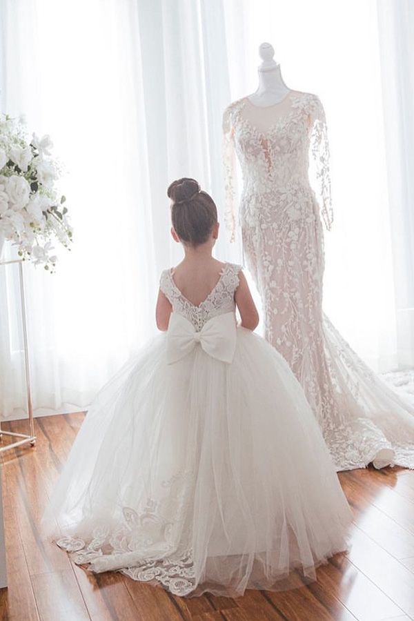 Ivory Tulle Flower Girl Dress With Bowknot