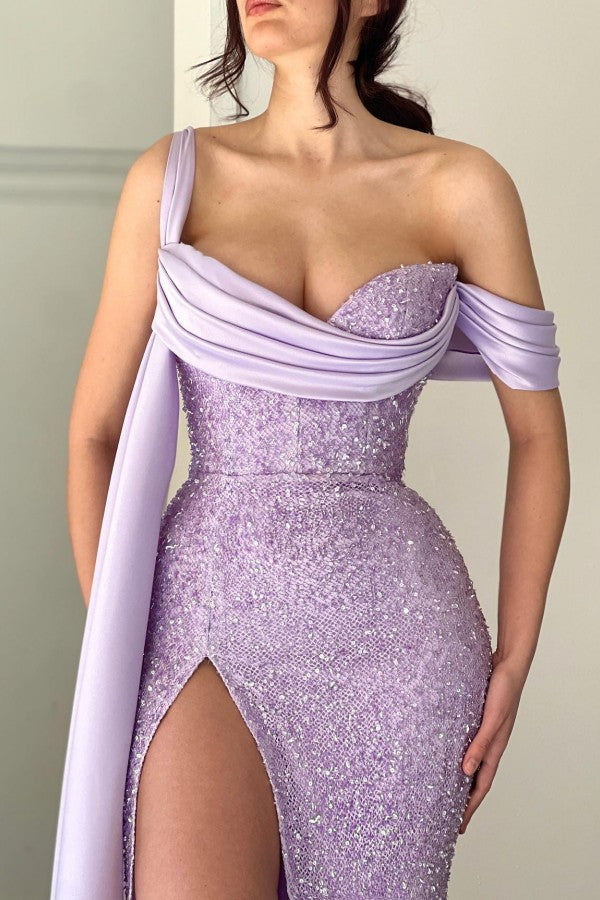 Lilac Sequins Prom Dress Mermaid Long With Split