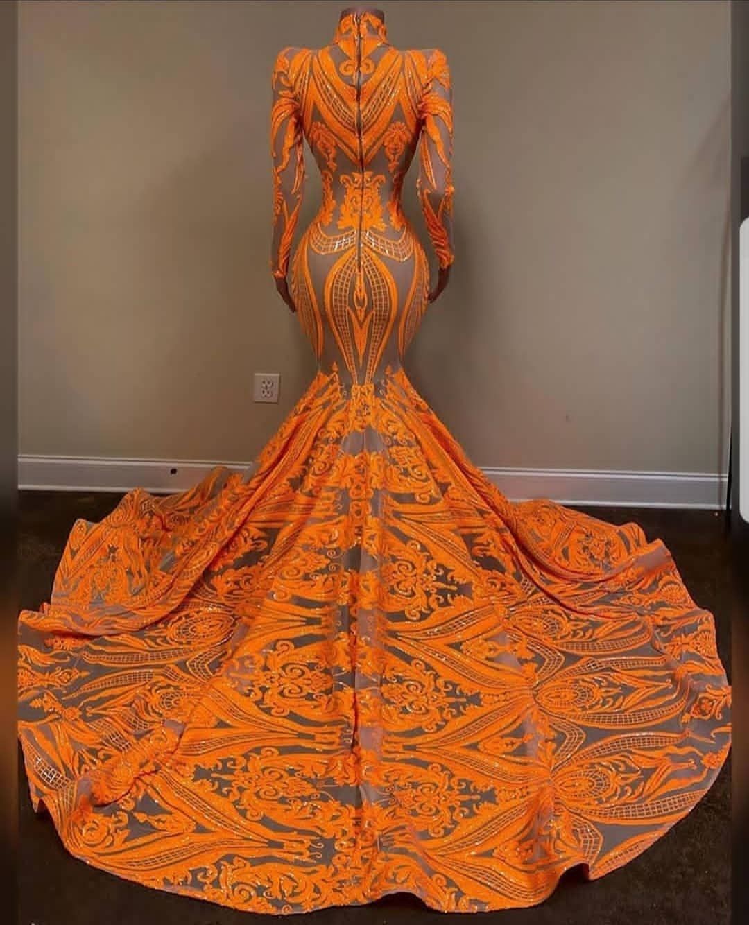 Long Sleeve Lace Sequins Prom Dress Mermaid Long